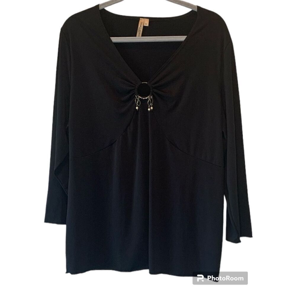 SUSAN LAWRENCE Women’s Long Sleeve, V Neck, Black Blouse Size 2X